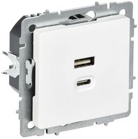 Розетка СП BRITE РЮ11-2-БрАБ USB A+C 45Вт высокоскор. заряд. арктич. бел. IEK BR-U22-045-K91 - УПС инжиниринг