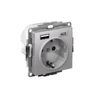 Розетка AtlasDesign 16А с 2-мя заряд. устройствами USB тип A+C 5В/2.4А 2х5В/1.2А механизм алюм. SE ATN000332 - УПС инжиниринг