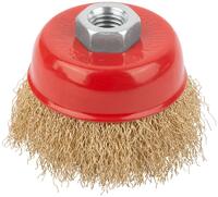 Корщетка чашечная гайка М14 стальная латунированная волнистая проволока 75мм КУРС 39037 - УПС инжиниринг