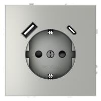 Розетка 1-м СП S70 16А с USB A+С с заземл. защ. шторки механизм сталь Voltum VLS040505 - УПС инжиниринг