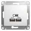 Розетка USB 2-м СП Glossa тип A+A 5В/2.1А 2х5В/1.05А механизм бел. SE GSL000133 - УПС инжиниринг