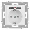 Розетка 1-м СП Accent 6-410-01М 16А IP20 250В P+E Schuko защ. шторки + 2хUSB бел. матов. Intro Б0063691 - УПС инжиниринг