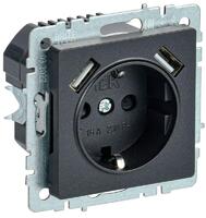 Розетка BRITE РЮш10-1-БрЧ 16А с USB A+A 2.1А с заземл. защ. шторки механизм черн. IEK BR-R14-16-U21-D21-K02 - УПС инжиниринг