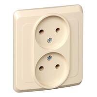 Розетка 2-м СП Этюд 16А IP20 250В без заземл. без защ. шторок крем. SE PC16-005K - УПС инжиниринг