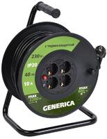 Удлинитель на катушке 4х40м 10А IP20 УК40 2P+PE 3х1 термозащита GENERICA WKP10-10-04-40-G - УПС инжиниринг