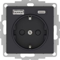 Розетка AtlasDesign 16А с 2-мя заряд. устройствами USB тип A+C 5В/2.4А 2х5В/1.2А механизм карбон SE ATN001032 - УПС инжиниринг