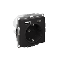 Розетка AtlasDesign 16А с 2-мя заряд. устройствами USB тип A+C 5В/2.4А 2х5В/1.2А механизм карбон SE ATN001032 - УПС инжиниринг