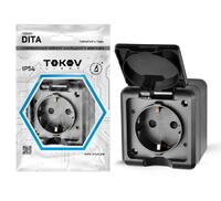 Розетка 1-м ОП Dita 16А IP54 250В с заземл. с крышкой карбон TOKOV ELECTRIC TKL-DT-R1Z-C14-IP54 - УПС инжиниринг