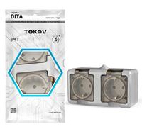 Розетка 2-м ОП Dita 16А IP54 250В с заземл. с прозр. крышкой сер.TOKOV ELECTRIC TKL-DT-R2Z-C06T-IP54 - УПС инжиниринг