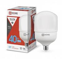 Лампа светодиодная высокомощная LED-HP-PRO 40Вт цилиндр 6500К холод. бел. E27 3800лм 230В с адаптером E40 IN HOME 4690612031101 - УПС инжиниринг