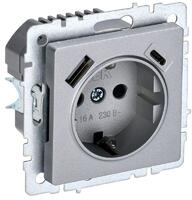Розетка BRITE РЮш11-1-БрА 16А с USB A+C 18Вт с заземл. защ. шторки механизм алюм. IEK BR-R14-16-U22-018-K47 - УПС инжиниринг