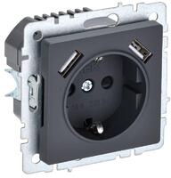 Розетка BRITE РЮш10-1-БрГ 16А с USB A+A 2.1А с заземл. защ. шторки механизм графит IEK BR-R14-16-U21-D21-K53 - УПС инжиниринг