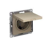 Розетка 1-м СП AtlasDesign 16А IP20 с заземл. защ. шторки с крышкой механизм шампань SE ATN000546 - УПС инжиниринг