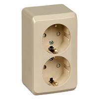 Розетка 2-м ОП Этюд 16А IP20 250В с заземл. защ. шторки крем. SE PA16-008K - УПС инжиниринг