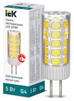 Лампа светодиодная Corn 5Вт капсульная 4000К нейтр. бел. G4 12В керамика IEK LLE-Corn-5-012-40-G4 - УПС инжиниринг
