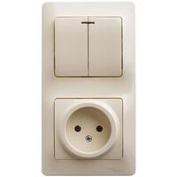 Блок комбинированный Glossa (розетка + 2-кл. выкл. с подсветкой) беж. SE GSL000273 - УПС инжиниринг