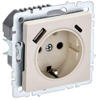 Розетка BRITE РЮш11-1-БрКр 16А с USB A+C 18Вт с заземл. защ. шторки механизм беж. IEK BR-R14-16-U22-018-K10 - УПС инжиниринг