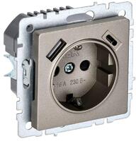 Розетка BRITE РЮш11-1-БрШ 16А с USB A+C 18Вт с заземл. защ. шторки механизм шампань IEK BR-R14-16-U22-018-K37 - УПС инжиниринг