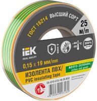 Изолента 0.15х19мм (рул.25м) желт./зел. IEK EX-IZ10-C15-19-25-K52 - УПС инжиниринг
