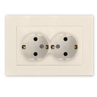 Розетка 2-м СП Афина 16А IP20 с заземл. в сборе сл. кость (ivory) Universal A0128-I - УПС инжиниринг