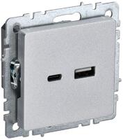 Розетка BRITE USB A+C 18Вт РЮ11-1-БрА механизм алюм. IEK BR-U22-018-K47 - УПС инжиниринг