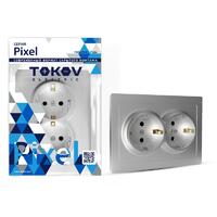 Розетка 2-м СП Pixel 16А IP20 с заземл. защ. шторки в сборе алюм. TOKOV ELECTRIC TKE-PX-R2FZSF-C03 - УПС инжиниринг