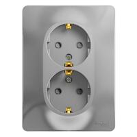 Розетка 2-м СП Glossa 16А IP20 с заземл. защ. шторки в сборе алюм. SE GSL000326 - УПС инжиниринг