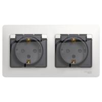 Розетка 2-м СП 2мод. Glossa 16А IP44 с заземл. защ. шторки в сборе бел. SE GSL000147 - УПС инжиниринг