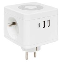 Разветвитель 3-м куб 2 гнезда 2хUSB 2.4А + тип C + ночник EKF UBA-CUB-T2-TC - УПС инжиниринг