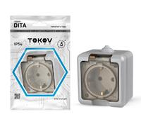Розетка 1-м ОП Dita 16А IP54 250В с заземл. с прозр. крышкой сер. TOKOV ELECTRIC TKL-DT-R1Z-C06T-IP54 - УПС инжиниринг