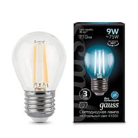 Лампа светодиодная филаментная Black Filament 9Вт P45 шар 4100К нейтр. бел. E27 710лм GAUSS 105802209 - УПС инжиниринг