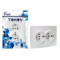 Розетка 2-м СП Pixel 16А IP20 с заземл. защ. шторки в сборе перламутр. TOKOV ELECTRIC TKE-PX-R2FZSF-C04 - УПС инжиниринг