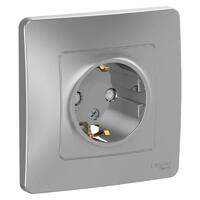 Розетка 1-м СП Blanca 16А IP20 250В с заземл. защ. шторки алюм. SE BLNRS001113 - УПС инжиниринг