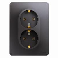 Розетка 2-м СП Glossa 16А IP20 250В с заземл. в сборе графит SE GSL001324 - УПС инжиниринг