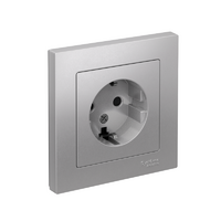 Розетка 1-м СП AtlasDesign 16А IP20 с заземл. защ. шторки в сборе алюм. SE ATN000344 - УПС инжиниринг