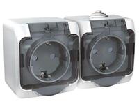 Розетка 2-м ОП Этюд 16А IP44 250В с заземл. защ. шторки с крышкой бел. SE PA16-244B - УПС инжиниринг