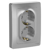 Розетка 2-м СП Blanca 16А IP20 250В с заземл. защ. шторки алюм. SE BLNRS001123 - УПС инжиниринг