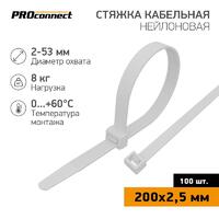Хомут кабельный 2.5х200 нейл. бел. (уп.100шт) PROCONNECT 57-0200-4 - УПС инжиниринг