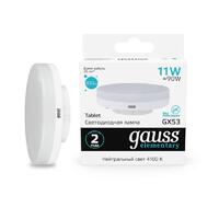 Лампа светодиодная Elementary 11Вт таблетка 4100К нейтр. бел. GX53 830лм GAUSS 83821 - УПС инжиниринг