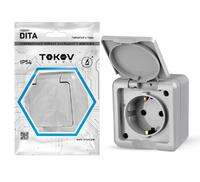 Розетка 1-м ОП Dita 16А IP54 250В с заземл. с крышкой сер. TOKOV ELECTRIC TKL-DT-R1Z-C06-IP54 - УПС инжиниринг