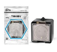 Розетка 1-м ОП Dita 16А IP54 250В с заземл. с прозр. крышкой карбон TOKOV ELECTRIC TKL-DT-R1Z-C14T-IP54 - УПС инжиниринг