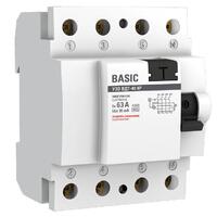 Выключатель дифференциального тока (УЗО) 4п 63А 30мА тип AC Basic электрон.EKF elcb-4-63-30e-sim - УПС инжиниринг