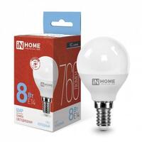 Лампа светодиодная LED-ШАР-VC 8Вт шар 6500К холод. бел. E14 760лм 230В IN HOME 4690612024882 - УПС инжиниринг