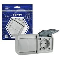 Блок ОП Nix (розетка 16А 250В с заземл. + 2-кл. выкл. 10А) IP54 сер. TOKOV ELECTRIC TKE-NX-V2RZ-C06T-IP54 - УПС инжиниринг