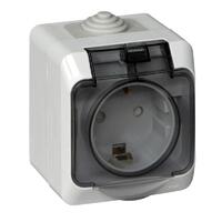 Розетка 1-м ОП Этюд 16А IP44 250В с заземл. защ. шторки с крышкой сер. SE PA16-044C - УПС инжиниринг