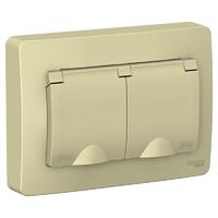 Розетка 2-м СП Blanca 16А IP44 250В с заземл. защ. шторки с крышкой беж. SE BLNRS441127 - УПС инжиниринг