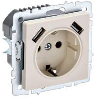 Розетка BRITE РЮш10-2-БрКр 16А с USB A+A 3.1А с заземл. защ. шторки механизм беж. IEK BR-R14-16-U21-D31-K10 - УПС инжиниринг
