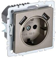 Розетка BRITE РЮш10-2-БрШ 16А с USB A+A 3.1А с заземл. защ. шторки механизм шампань IEK BR-R14-16-U21-D31-K37 - УПС инжиниринг