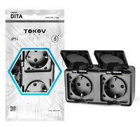 Розетка 2-м ОП Dita 16А IP54 250В с заземл. с крышкой карбон TOKOV ELECTRIC TKL-DT-R2Z-C14-IP54 - УПС инжиниринг
