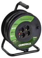 Удлинитель на катушке 4х50м 16А IP20 УК50 2P+PE 3х1.5 термозащита GENERICA WKP20-16-04-50-G - УПС инжиниринг
